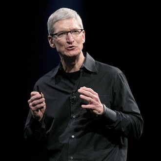 Apple CEO Tim Cook delivers the keynote address at the Apple 2012 World Wide Developers Conference (WWDC) at Moscone West on June 11, 2012 in San Francisco, California.