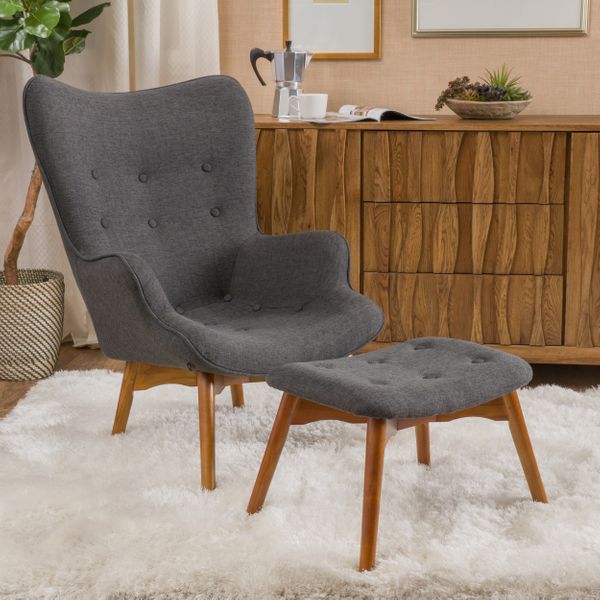 Acantha Mid Century Modern Retro Contour Chair With Footstool