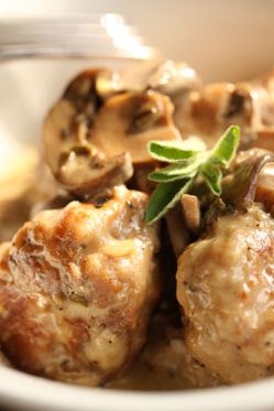 Cluck, Cluck Meatballs with Shroom Central Sauce.