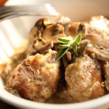 Cluck, Cluck Meatballs with Shroom Central Sauce.