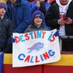 A young Buffalo Bills fan holds a sign saying "Destiny is Calling" before the AFC Championship game between the Buffalo Bills and Kansas City Chiefs on January 26