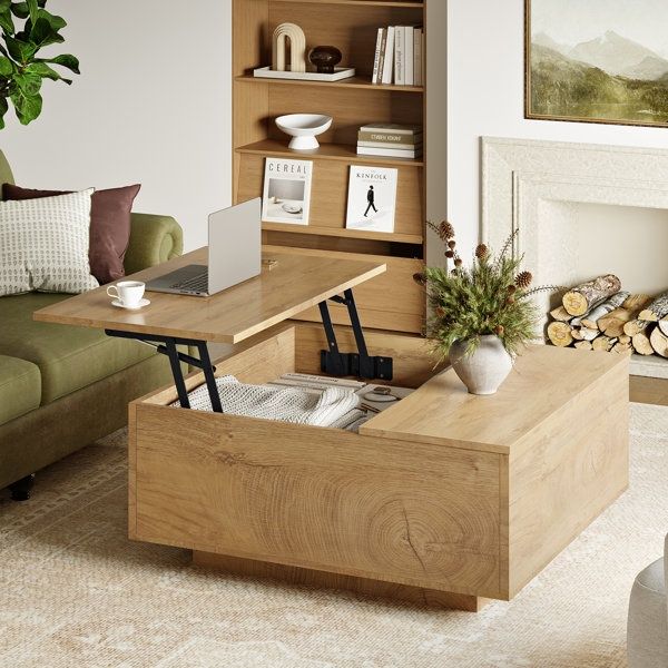 Ebern Designs Lift Top Coffee Table with Block Base