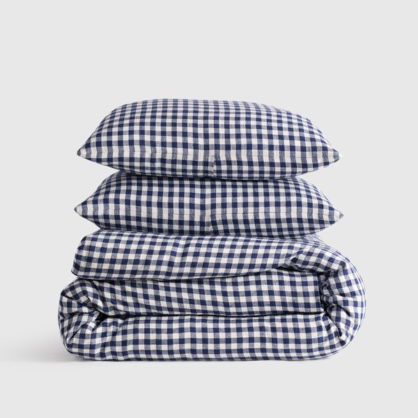 Quince European Linen Gingham Duvet Cover Set - Full/Queen