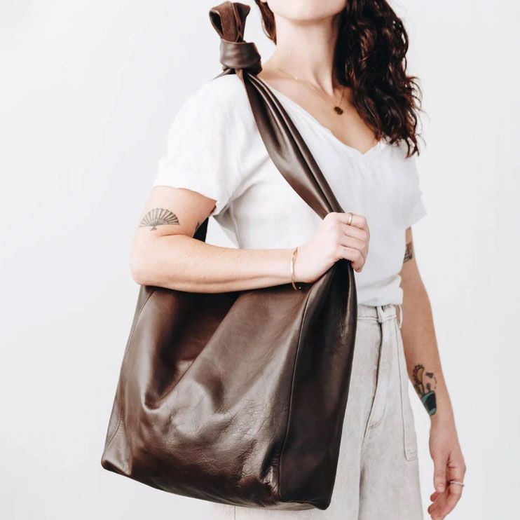 The Poet Black Leather Tote Bag