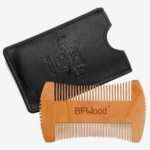 Hatchet Style Pocket Wooden Beard Mustache Comb with Leather Case 