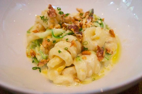 Trottoloni With Asparagus and Meyer Lemon
Frances, San Francisco
3870 17th Street
415.621.3870; $12
This extruded pasta, which is almost the shape of those environmentally friendly, corkscrew, fluorescent light bulbs, gets a bright spring treatment by chef Melissa Perello with a buttery mascarpone-cream sauce, lemon, chives, and toasted walnuts. It's filling without feeling heavy, and the nuts pair especially well with the asparagus, adding great texture.