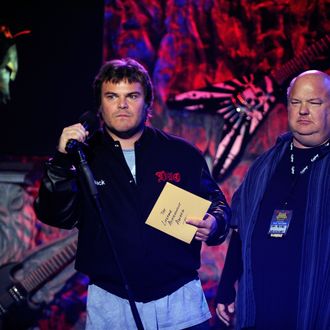 LOS ANGELES, CA - APRIL 11:Actor Jack Black and Kyle Gass of Tenacious D on stage during the 2012 Revolver Golden Gods Award Show at Club Nokia on April 11, 2012 in Los Angeles, California. (Photo by Frazer Harrison/Getty Images)