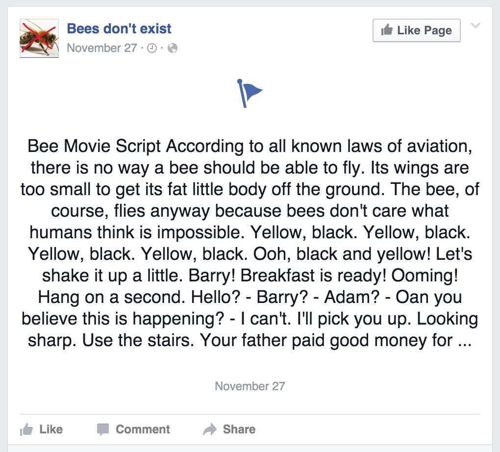 The Best Prank On Facebook Right Now Involves The Entire Transcript Of Bee Movie