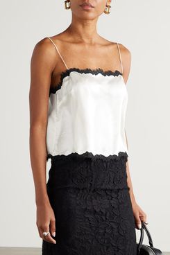 Dôen Loure Lace-Trim Silk-Satin Top