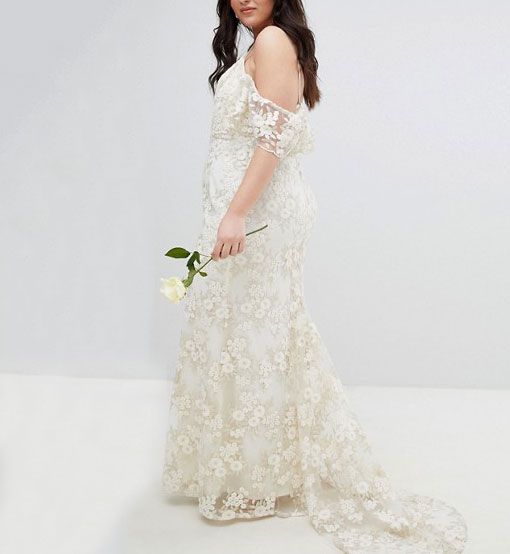 ASOS Edition Curve Floral Lace Bandeau Maxi Wedding Dress