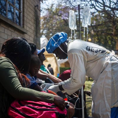 A nurse takes care of cholera patients in Harare, Zimbabwe.