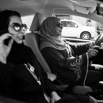 A Saudi woman drives legally on June 24.