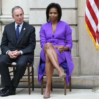 NEW YORK - MAY 18: First lady Michelle Obama (R), New York City Mayor Michael R. Bloomberg and U.S. Sen. Kirsten Gillibrand attend the ribbon cutting ceremony to officially re-open the Charles Engelhard Court, centerpiece of the newly renovated American Wing, at The Metropolitan Museum of Art on May 18, 2009 in New York City. (Photo by Neilson Barnard/Getty Images) *** Local Caption *** Michelle Obama;Michael R. Bloomberg;Kirsten Gillibrand