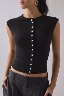 Kimchi Blue Icon Button Cap Sleeve Cropped Cardigan