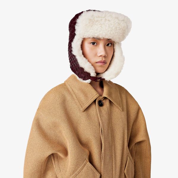 Bottega Veneta Intrecciato Leather Aviator Hat