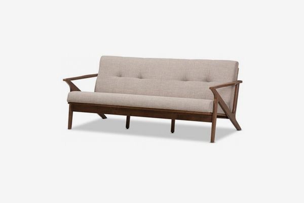 Baxton Studio Bianca Mid-Century Modern Walnut Wood 3-Seater Sofa