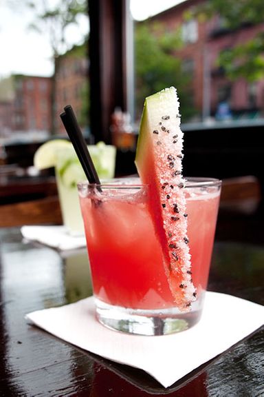 Talde
Sip Talde’s watermelon margarita at the bar while you wait for a table at this no-reservations joint. Beverage director John Bush adds fresh watermelon juice to a basic margarita — Sauza Gold tequila, triple sec, lemon, and lime. The cocktail is served on the rocks with a watermelon-wedge garnish that's set off by black-and-white salt, a presentation both delicious and dramatic.