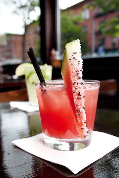 Talde
Sip Talde’s watermelon margarita at the bar while you wait for a table at this no-reservations joint. Beverage director John Bush adds fresh watermelon juice to a basic margarita — Sauza Gold tequila, triple sec, lemon, and lime. The cocktail is served on the rocks with a watermelon-wedge garnish that's set off by black-and-white salt, a presentation both delicious and dramatic.