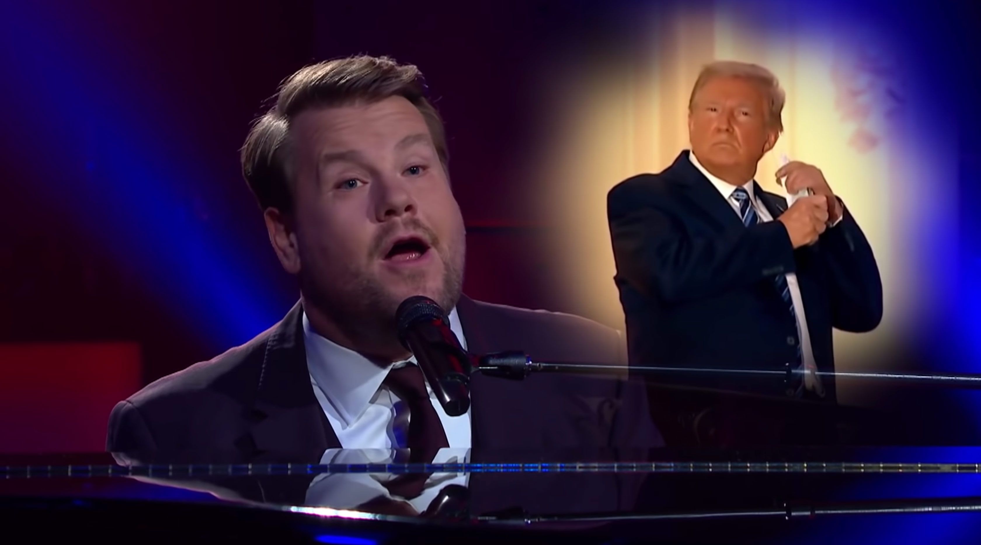 Watch James Corden Maybe I M Immune Paul Mccartney Parody - donald trump sings closer roblox id yt