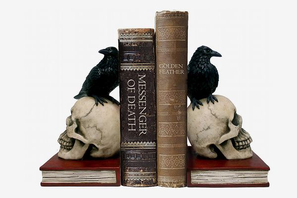 Set of 2 Raven on Skull Bookends