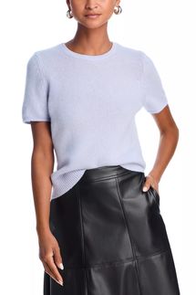 C by Bloomingdale’s Cashmere Short Sleeve Cashmere Shell Top - Serenity Blue