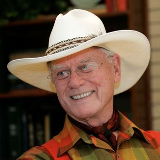 FILE - In this Oct. 9, 2008 file photo, actor Larry Hagman responds to a question regarding his experience on the television show, 