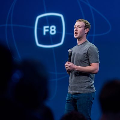 Mark Zuckerberg, chief executive officer of Facebook Inc., speaks during the Facebook F8 Developers Conference in San Francisco, California, U.S., on Wednesday, March 25, 2015. Facebook Inc. is opening up its Messenger chat application, letting developers create software for people to add photos, videos and other enhancements to their online conversations. Photographer: David Paul Morris/Bloomberg via Getty Images