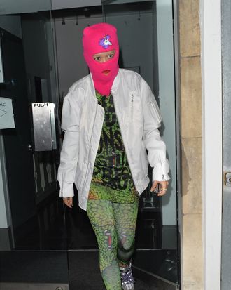 Rita Ora Wore a Pink Ski Mask Around London