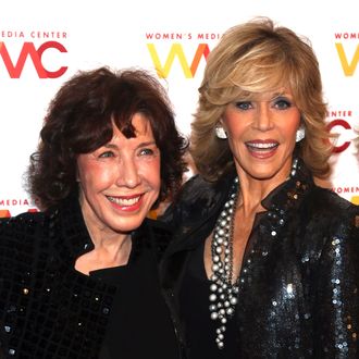 NEW YORK, NY - OCTOBER 08: Lily Tomlin (L) and Jane Fonda attend the 2013 Women's Media Awards at 583 Park Avenue on October 8, 2013 in New York City. (Photo by Paul Zimmerman/WireImage)