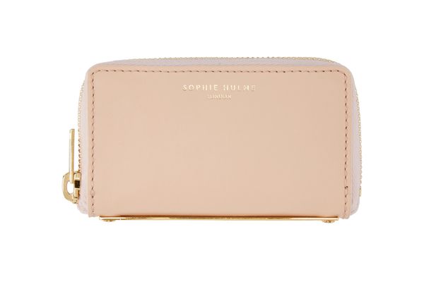 Sophie Hulme Pink Leather Mini Gold Spine Wallet