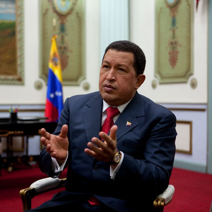 Venezuelan president Hugo Chavez at the presidential palace in Caracas.