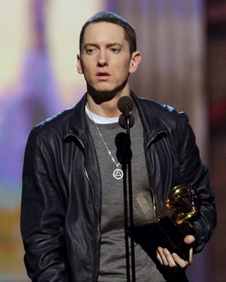  Eminem accepts an award onstage during The 53rd Annual GRAMMY Awards held at Staples Center on February 13, 2011 in Los Angeles, California. 