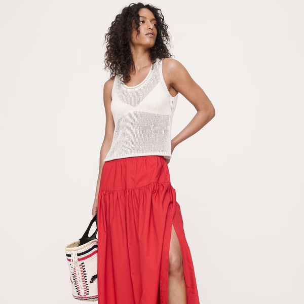Banana Republic Tiered Cotton Poplin Maxi Skirt