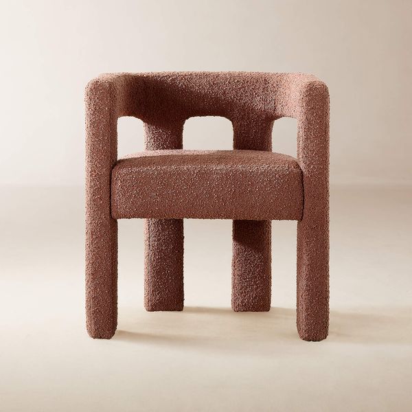 CB2 Stature Burnt Sienna Bouclé Dining Armchair