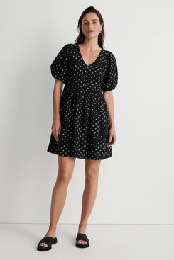 Madewell V-Neck Puff-Sleeve Mini Dress in Floral Ikat