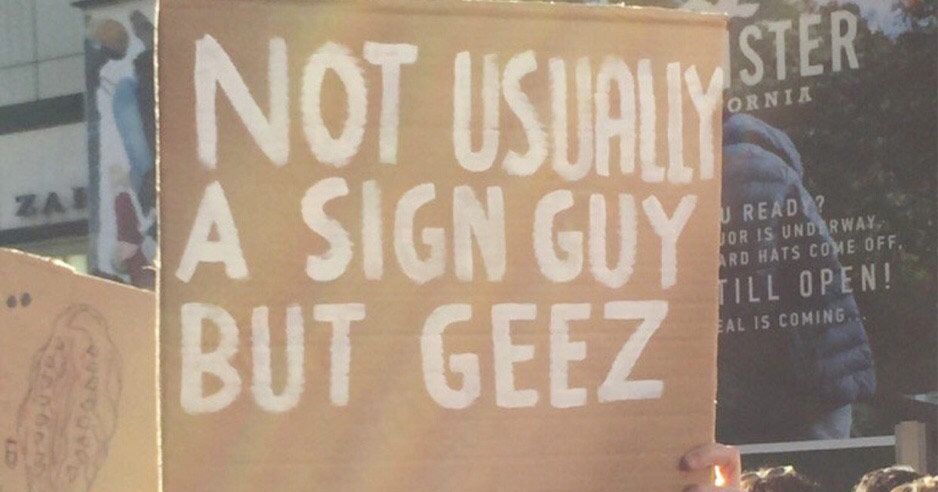 Not Usually a Sign Guy But Geez Protester Becomes Meme
