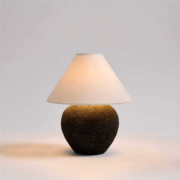 Crate & Barrel Corfu Black Mini Table Lamp with Fabric Shade 12.4