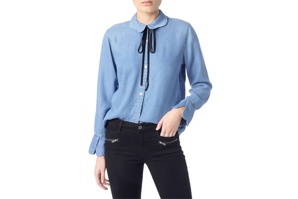 7 For All Mankind Scalloped Denim Shirt With Bow Tie