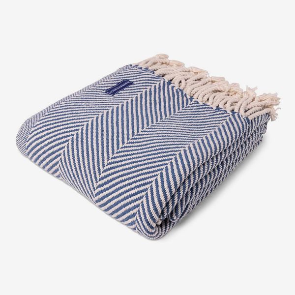 Faribault Mill Monhegan Cotton Throw With Fringe - Indigo