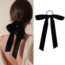 UAQUEEN Handmade Black Long Tail Velvet Bow