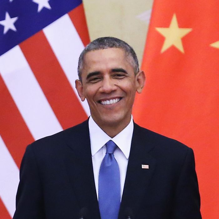 U.S. President Barack Obama answers media's question during a press conference with Chinese President Xi Jinping at the Great Hall of People on November 12, 2014 in Beijing, China. U.S. President Barack Obama pays a state visit to China after attending the 22nd Asia-Pacific Economic Cooperation (APEC) Economic Leaders' Meeting.