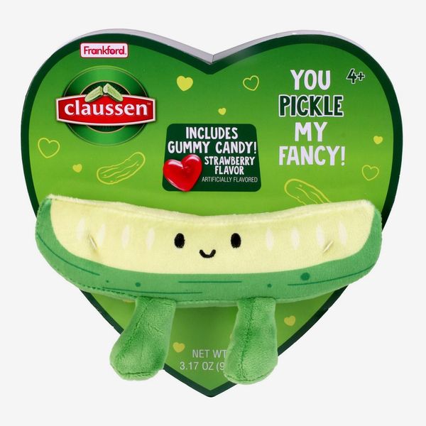 Claussen Pickle Valentine's Heart Box with Plush and Gummies Candy
