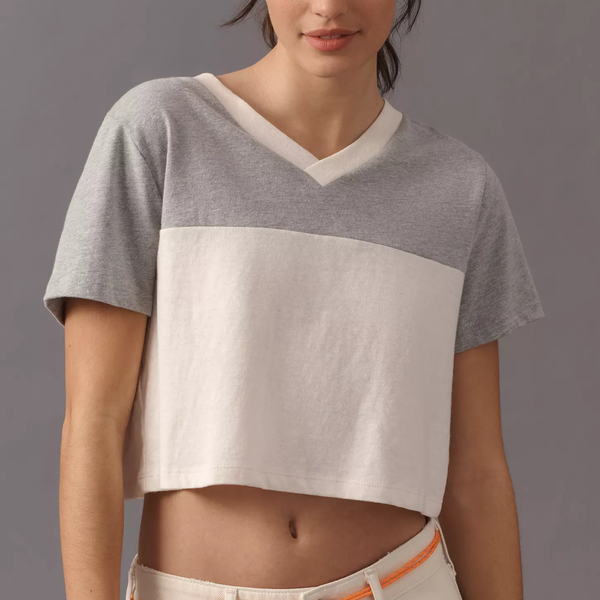 Re/Done Cotton V-Neck Crop Tee