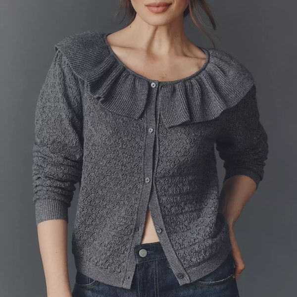 Maeve Pointelle Wool-Blend Cardigan Sweater