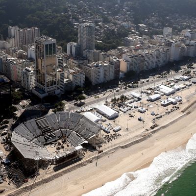Beach Volleyball Arena on Copacabana Beach in Rio de Janeiro, Brazil.