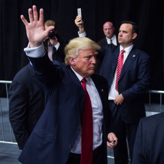 Republican presidential candidate Donald Trump in Bethpage, NY.