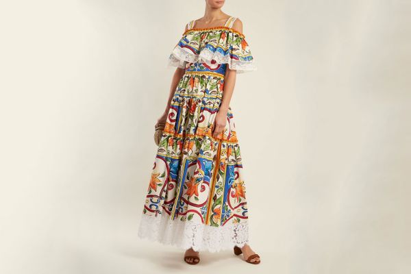 Dolce & Gabbana Majolica-Print Gathered Cotton-Blend Dress