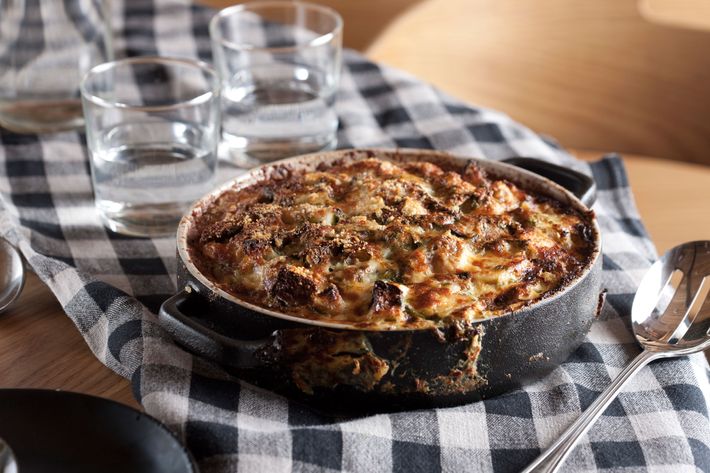 Salt-cod casserole, sourdough, roasted winter vegetables.