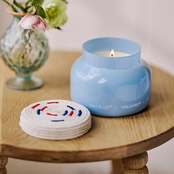 Anthropologie Capri Blue Volcano Nautical Rope Glass Candle
