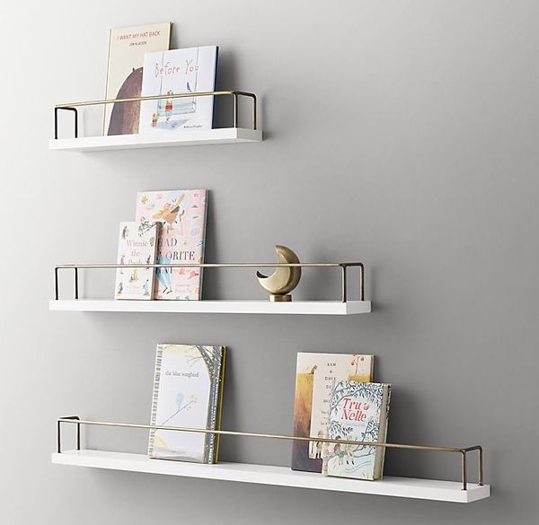 Minimalist Book Display Shelf - Waxed White/Brass